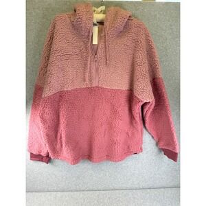 PINK Victoria's Secret Sherpa Hoodie Womens Extra Large XL Pullover Colorblock